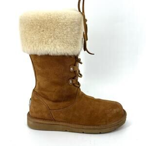 UGG Women's 7 Montclair Chestnut 1892‎ Lace Up Fur Lined Winter Boots